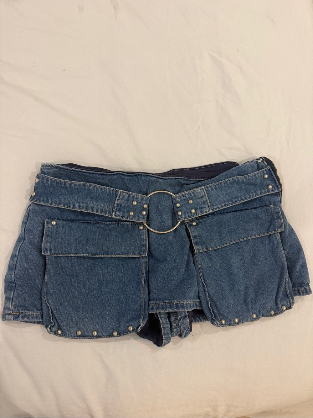 Denim Utility Belted Women’s Shorts - Blue
